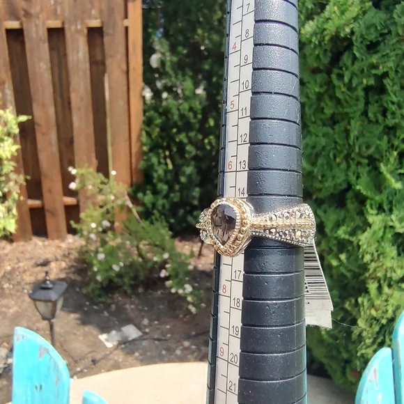 Judith Jack Ring Marcasite Silver Gold with Gem Size 7 - Picture 7 of 16